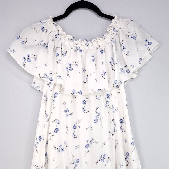 Rebecca Taylor Silk Dress Francine Size 4 Off-the-Shoulder Ruffle Floral No Belt - Picture 4 of 12